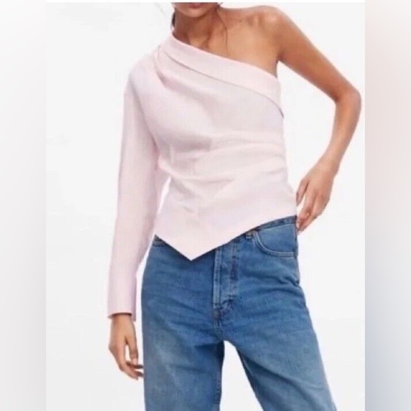 Zara Tops - Zara asymmetrical  One Shoulder Pink Top Size Medium